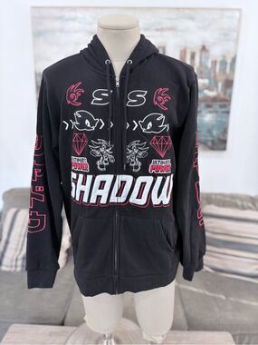 Shadow Graphic Zip-Up Hoodie With Embroidery- Black